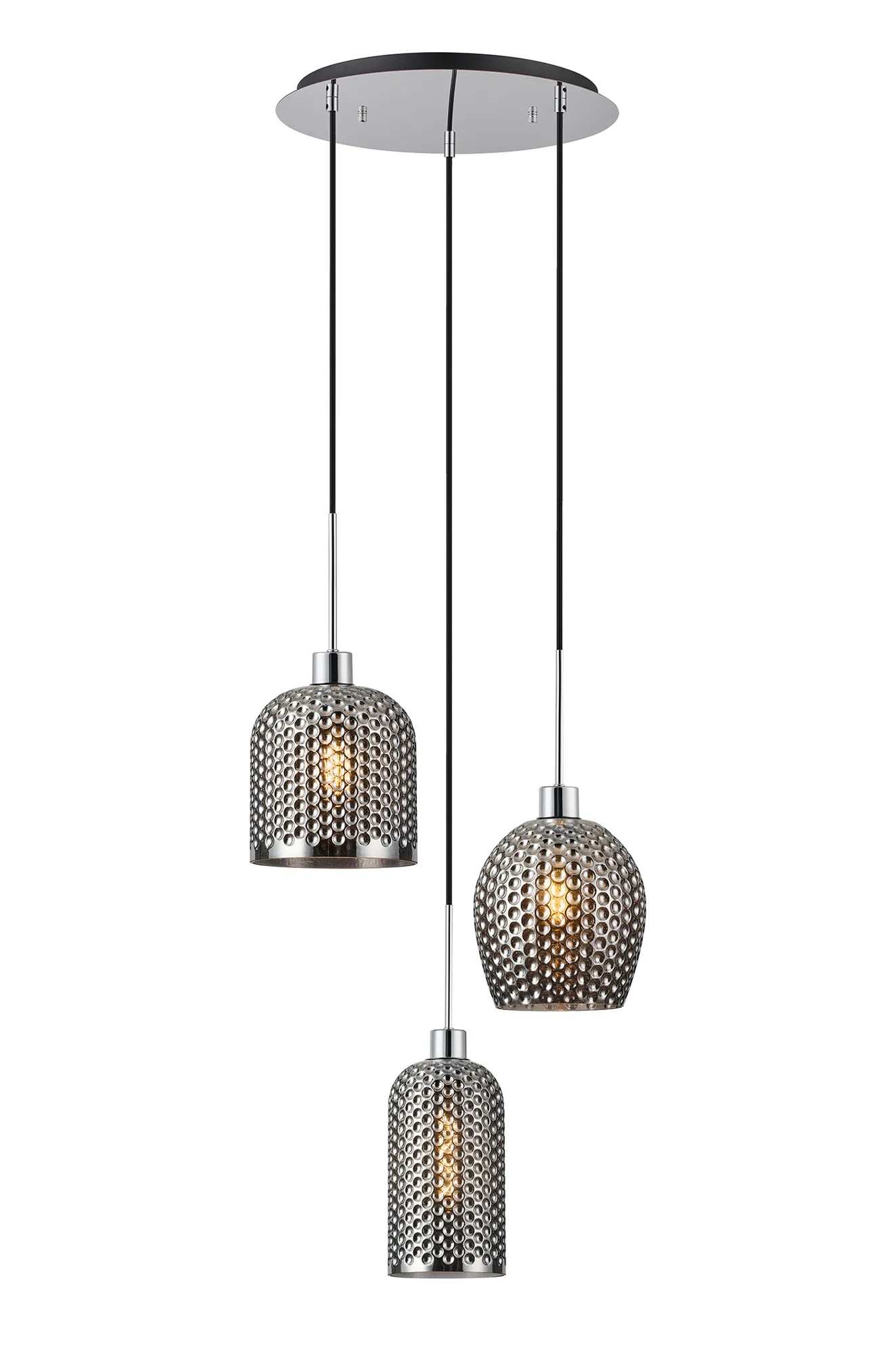 DK1280  Lori 40cm Round Pendant, 3 Light Adjustable E27, Polished Chrome/Matt Grey Various Patterned & Wine Shades